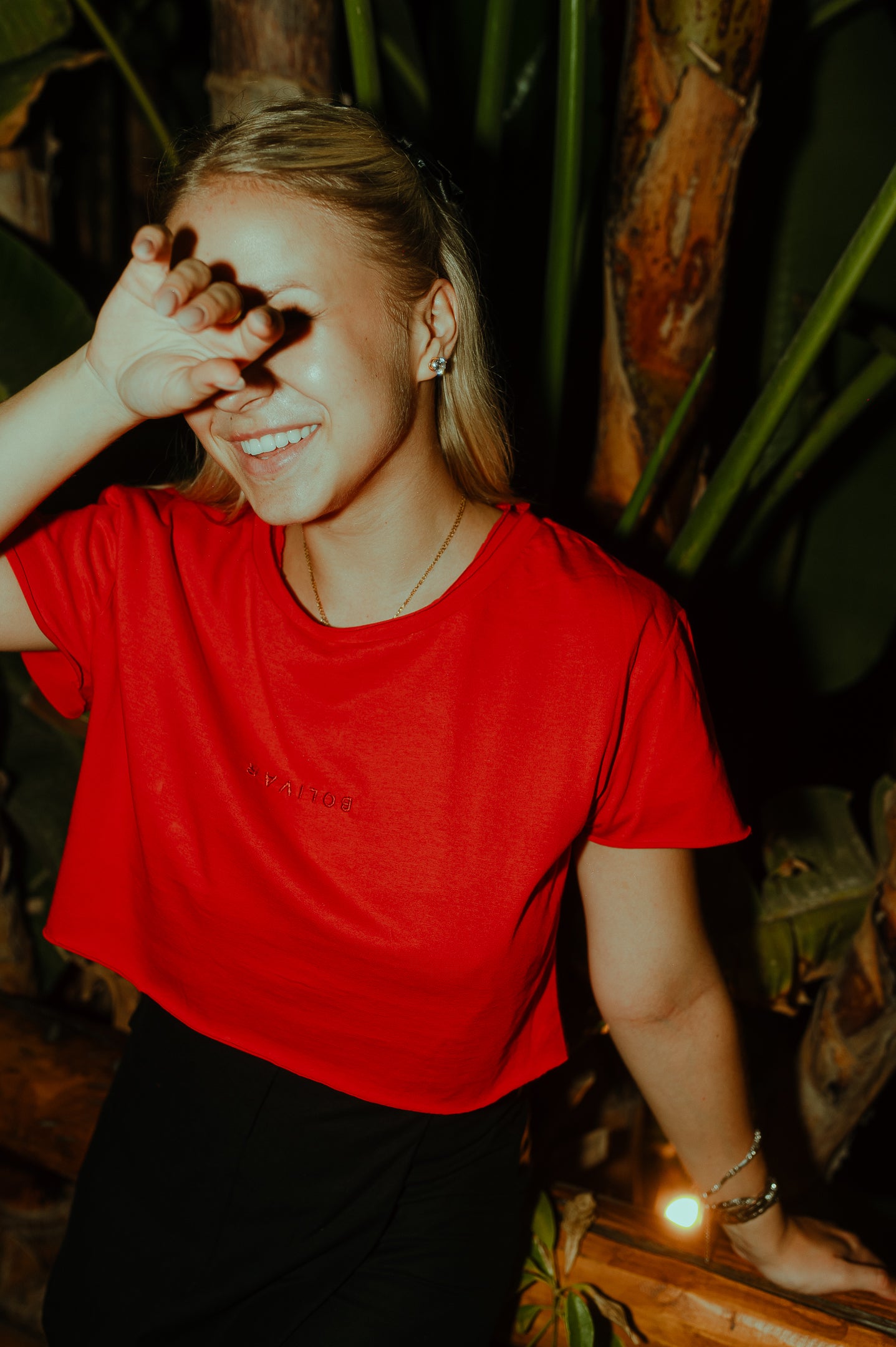 Mirrored Logo On Red Crop Top