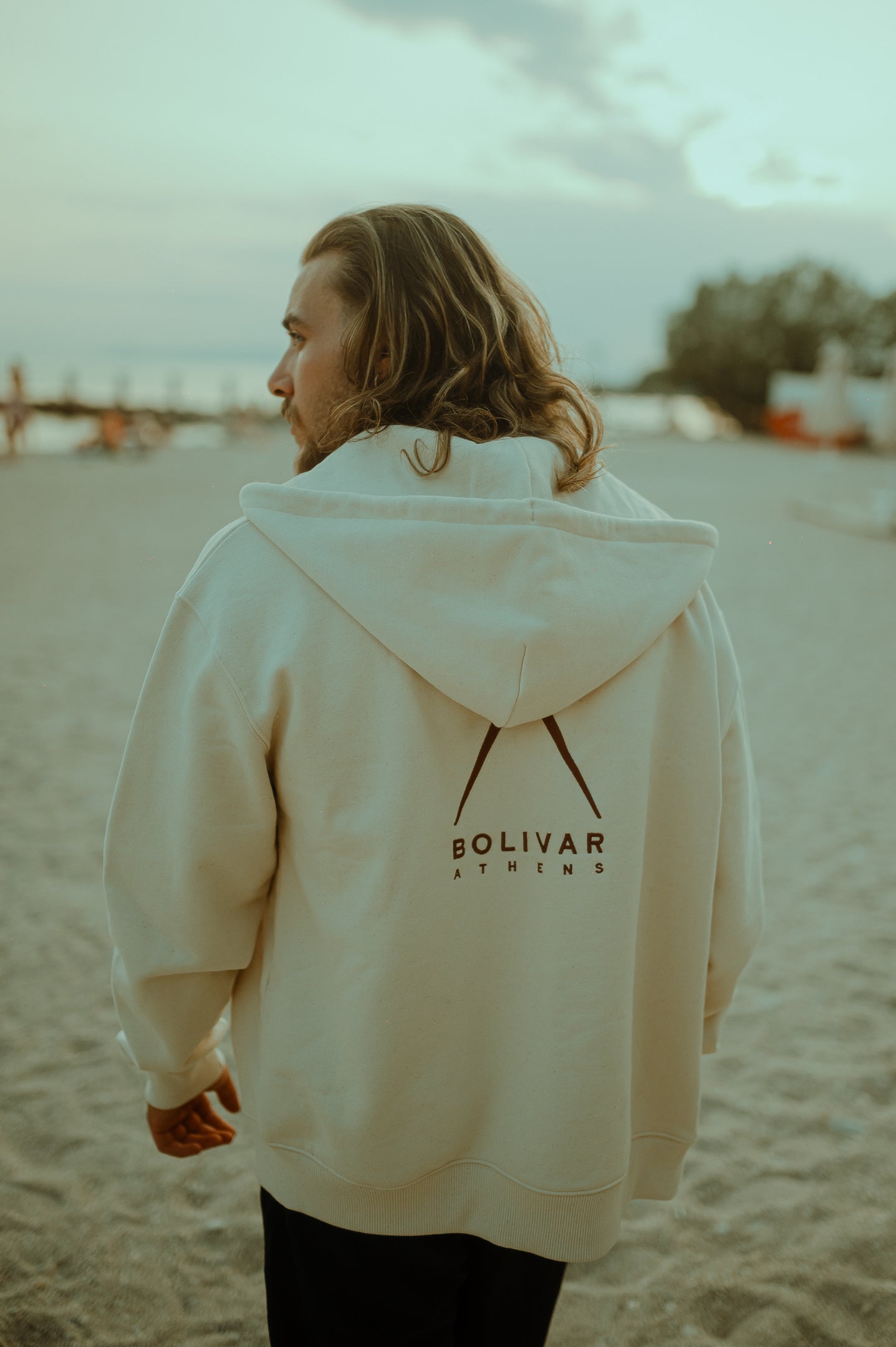 Zipper Hoodie Roof Logo In Ecru