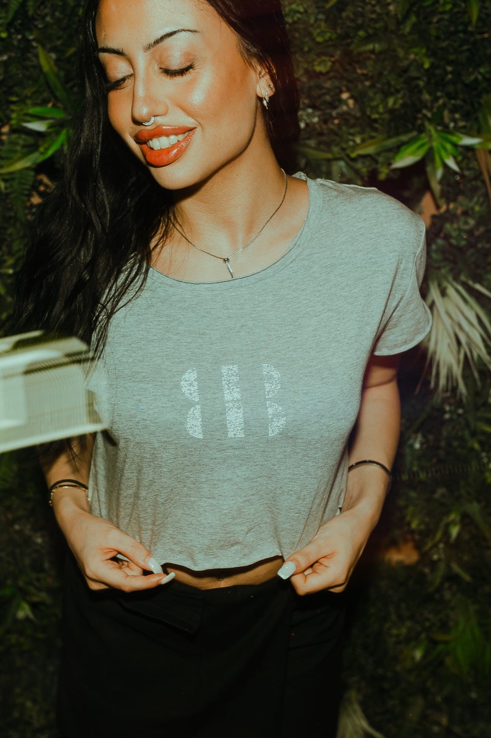 Rusty B White Logo On Grey Melange Crop Top